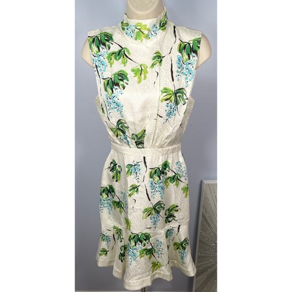 Saloni Fleur Silk Floral Mini Dress in Dotty Stamped Blueberry Size 2 - Picture 4 of 9